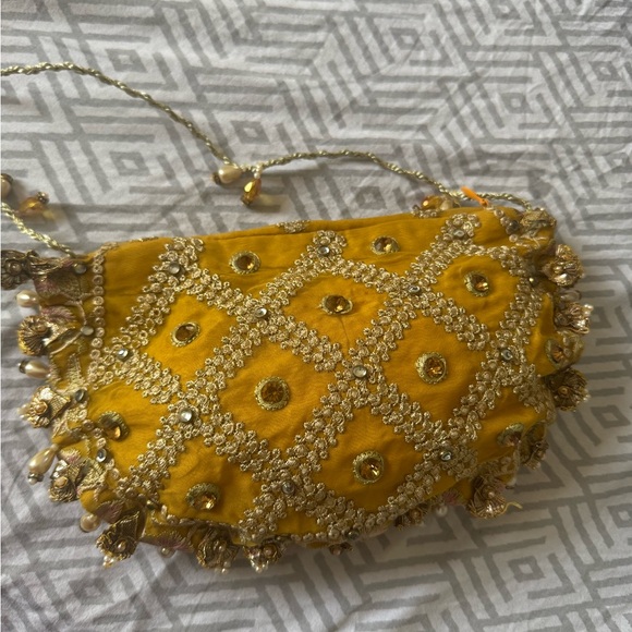 Yellow Embellished Tiered Dress with Bishop Sleeves - Picture 5 of 5